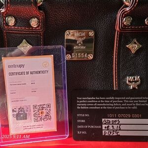 MCM RARE small Boston blk w/red stitching Bag w/coa & mcm card of authenticity